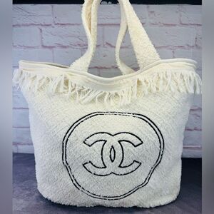 Chanel Terry Cloth XL Beach Cream Tote Bag